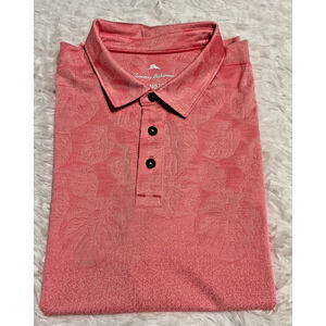 Tommy Bahama Island Zone mens xl Hawaiian polo Short sleeve shirt pink